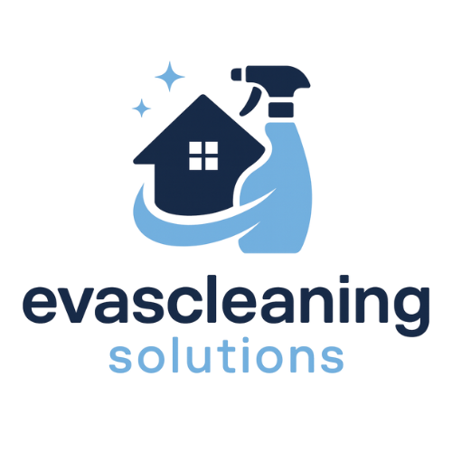 Blue spray bottle and house logo for cleaning services company